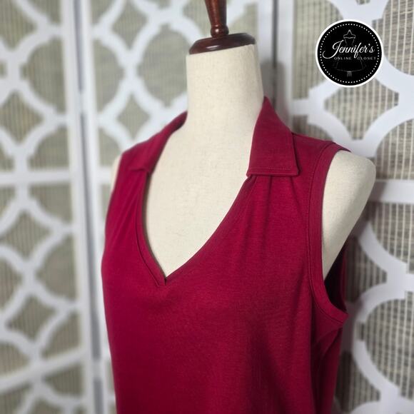 St. John's Bay Red Collared V-Neck Sleeveless Knit Top Size Large - Picture 2 of 9